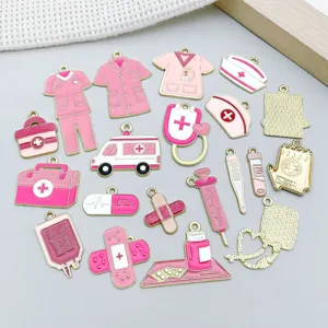 Selection of 20 pink medical themed enamel alloy charms for DIY handmade jewelry