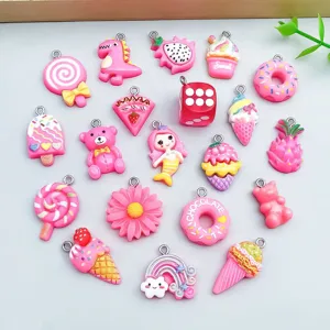 Detailed assortment of 20 pink cartoon resin charms including ice cream and lollipops.