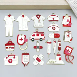 Red Enamel Alloy Medical Charms Stethoscope Ambulance Nurse Hat Pendants For DIY Jewelry Making Bracelet Necklace Accessories