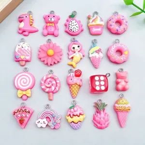 Rose Red Resin Cartoon Pendants Cute Lollipop Donut Ice Cream Animals Fruit Charms DIY Jewelry Making Pendants