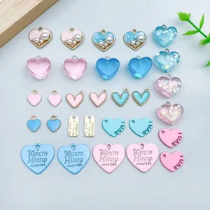 Ciondoli a Cuore in Lega e Resina per Creazione Gioielli Fai-da-te Blu Lago Rosa Smaltati a Cuore con Perle Artificiali Strass Accessori per Artigianato