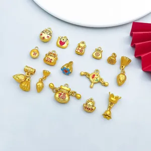15-delige matgouden bedelset met gelukszakje en gelukskat motieven voor creatieve DIY-sieraden