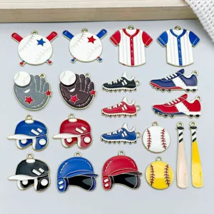 Enamel Zinc Alloy Baseball Theme Charms For DIY Jewelry Making Mixed Sports Style Baseball Hat Glove Shoe Bat Pendants
