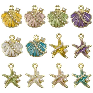 Colorful enamel ocean charms with starfish and pearl shell pendants for DIY jewelry