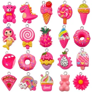 20pcs cute magenta resin charms set with lollipop ice cream and animal shapes