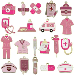 Set of 20 mixed pink enamel medical charms for DIY jewelry making with nurse theme