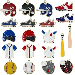 Mixed set of 20 colorful enamel baseball themed sport charms for DIY jewelry making
