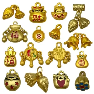 Set van 15 antieke gouden hangers met gelukskat en gelukszakje voor DIY-sieraden