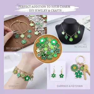 Grüne Emaille Blumen- und Kleeblatt-Anhänger für DIY-Schmuck wie Halsketten und Armbänder
