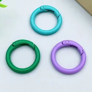 Macro detail of colorful painted spring ring clasps for DIY jewelry and bag accessories