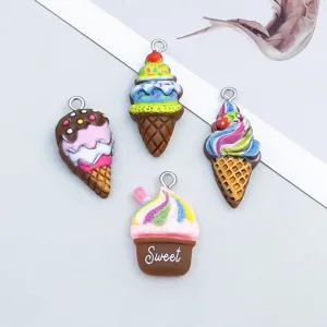 Macro detail of assorted colorful resin ice cream and dessert charms for DIY craft projects