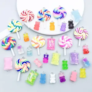 Assorted set of 32 colorful gradient resin lollipop and gummy bear charms for DIY jewelry