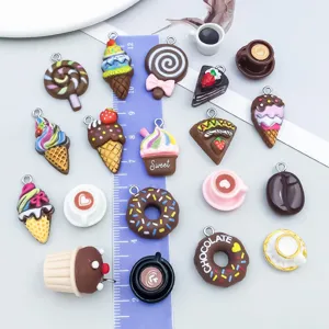Mixed 20pcs brown resin food charms including donuts and lollipops for DIY jewelry making