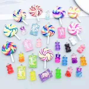 Assorted 32 colorful resin candy and bear pendants for DIY jewelry making and crafts