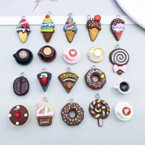 Resin Food Charms Cartoon Donut Ice Cream Cake Coffee Cup Lollipop Miniature Pendants For DIY Craft Jewelry Making Gift