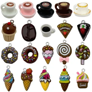 Set of 20 mixed miniature resin food charms including coffee donuts and ice cream