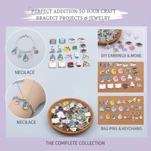 Detailed view of graduation-themed enamel charms for DIY jewelry making and crafts