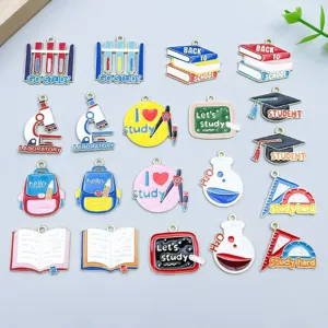 Drip Oil Zinc Alloy Graduation Theme Pendants Back To School Student Microscope Book Doctoral Hat Charms For DIY Jewelry Making Accessories
