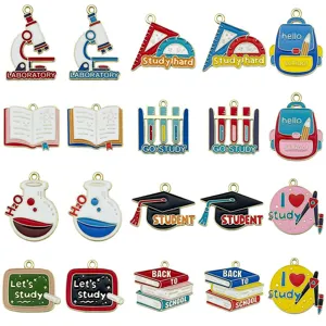 Set of 20 colorful school graduation enamel charms for DIY jewelry making and crafts.