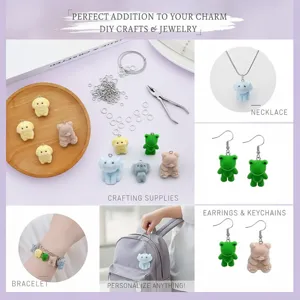 Detailed view showcasing various colorful flocked animal charms for DIY jewelry making