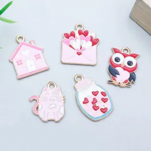Close-up detail of colorful enamel heart charms for DIY Valentine's Day jewelry making