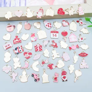 Mixed 60pcs Valentine's Day enamel heart charms for DIY jewelry making accessories