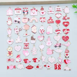 Valentine's Day Enamel Alloy Heart Letter Charms For DIY Bracelet Necklace Making Pink Red Cartoon Animal Pendants Jewelry Accessories