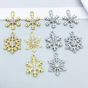 Alloy Christmas Snowflake Pendants Assorted Rhinestone Charms Gold Silver Festive DIY Jewelry Making Accessories Gift