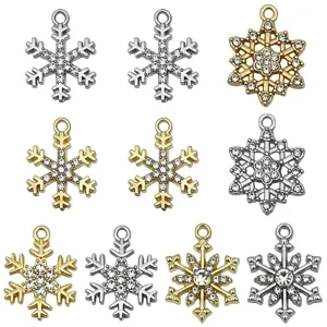 Set of 10 rhinestone snowflake charms in gold and silver for DIY jewelry making accessories