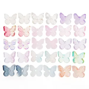 Mixed 30pcs colorful gradient glass butterfly beads with large holes for DIY jewelry making