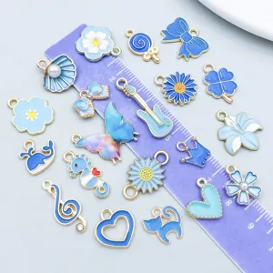 Detailed view of 20 blue enamel alloy charms for DIY jewelry making accessories