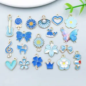 Lake Blue Enamel Alloy Animal Flower Charms Pendants Seahorse Whale Cat Crown Heart Butterfly Jewelry DIY Bracelet Necklace Making Accessories