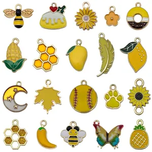Mixed 20pcs yellow enamel alloy charms pendants for DIY jewelry making accessories