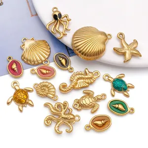 Detail view of golden marine life charms including octopus, turtle, and shell shapes.