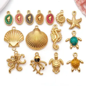 Stainless Steel Enamel Ocean Animal Charms Drip Oil Octopus Turtle Sea Horse Starfish Shell Pendants DIY Jewelry Accessories