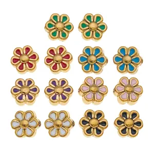 Cuentas de margaritas de esmalte de colores de acero inoxidable para creaciones de joyería DIY