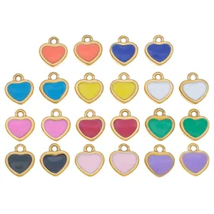 Colorful enamel heart pendants in stainless steel for DIY jewelry making accessories