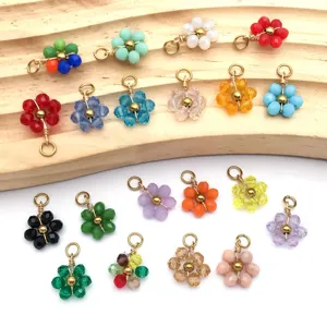 Detailed view of colorful faceted bead flower pendants for DIY jewelry making