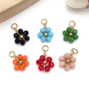 Detailed view of colorful faceted bead daisy pendants for handmade DIY jewelry crafting