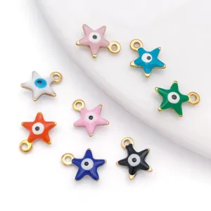 Stainless steel enamel star charms with evil eye design for DIY jewelry making accessories