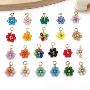 Stainless Steel Daisy Flower Pendants Colorful Crystal Beads Charms For Jewelry Making DIY Handmade Necklaces Bracelets Accessories