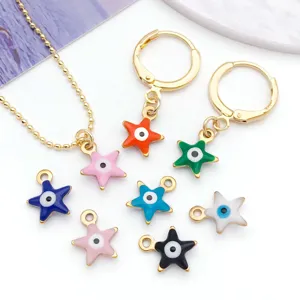 Colorful enamel evil eye star pendants in gold-plated stainless steel for DIY jewelry