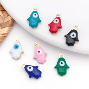 Colorful Hamsa hand evil eye charms with gold finish for DIY jewelry making accessories