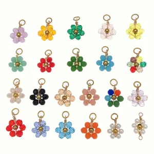 Colorful stainless steel daisy flower pendants with glass beads for DIY jewelry making