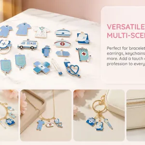 Breloques médicales en émail bleu pour la fabrication de bijoux DIY, bracelets et colliers