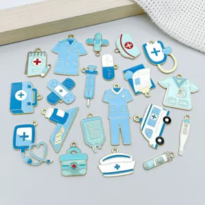 Collection de 20 breloques médicales bleues en alliage pour bijoux DIY