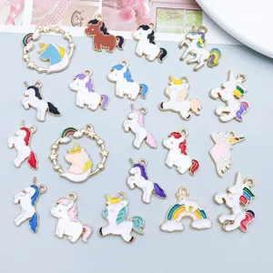 Collection of colorful enamel unicorn and pony alloy charms for DIY jewelry making