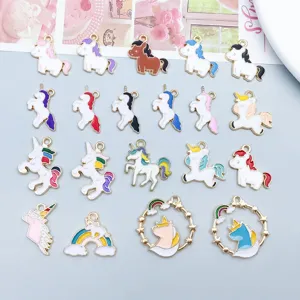 Enamel Unicorn Horse Alloy Charms Cartoon Animal Pendants For DIY Jewelry Making Bracelet Necklace Accessories Mixed Color Set