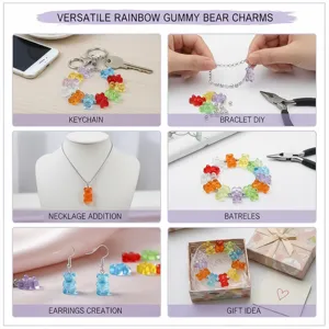 Multiple DIY uses for colorful acrylic gummy bear charms in jewelry making