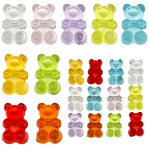 Set of 20 colorful transparent acrylic gummy bear charms for DIY jewelry making and crafts